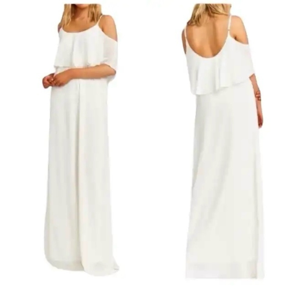 Show Me Your Mumu Caitlin Dress XS Maxi Ruffle Chiffon Cream Adjustable Straps